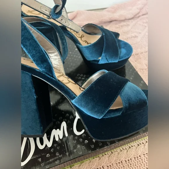 Sam Edelman Dark Blue Velvet Platform Heels - Picture 8 of 15